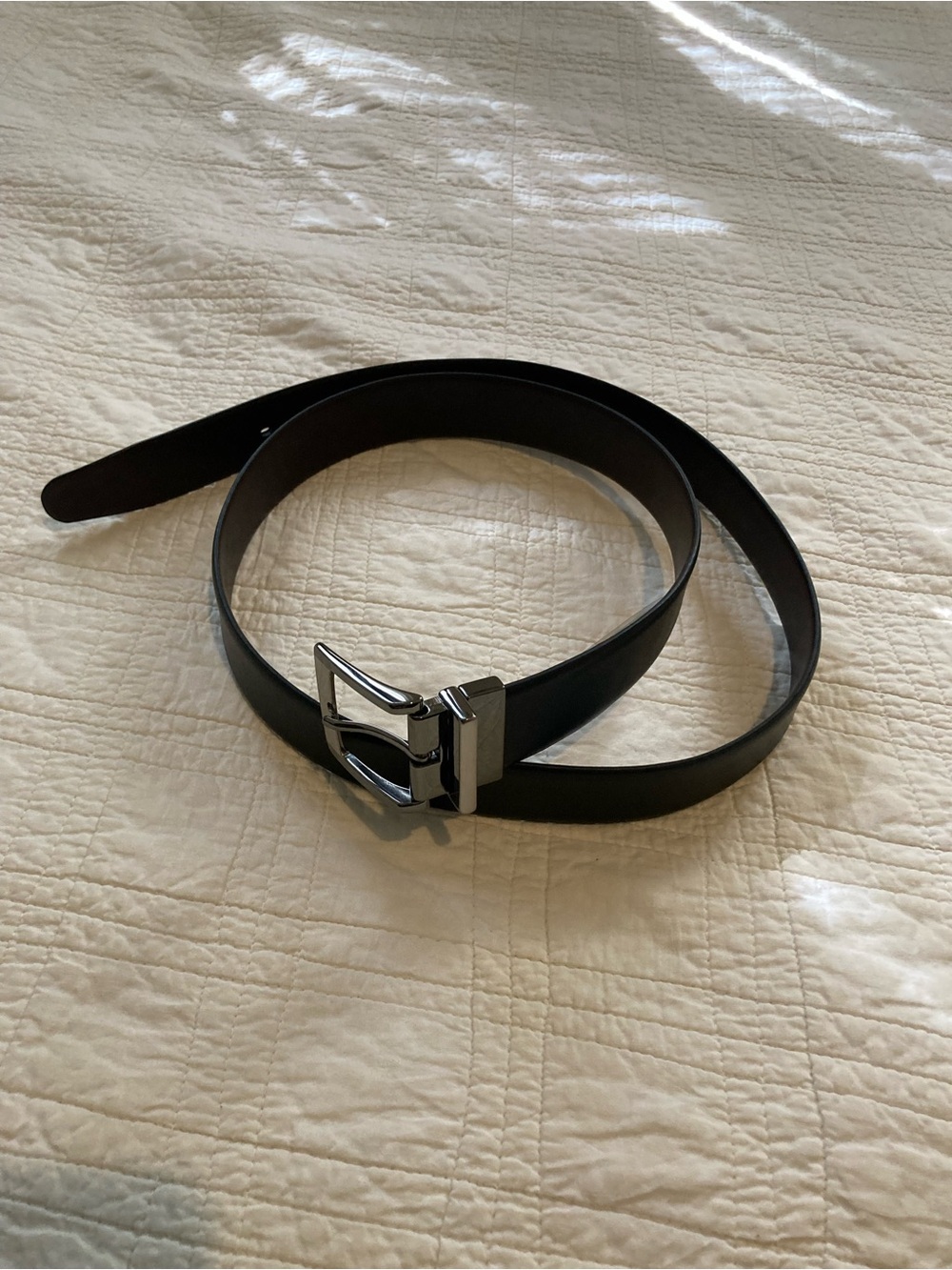 Perry Ellis Black Leather Belt with Silver Buckle